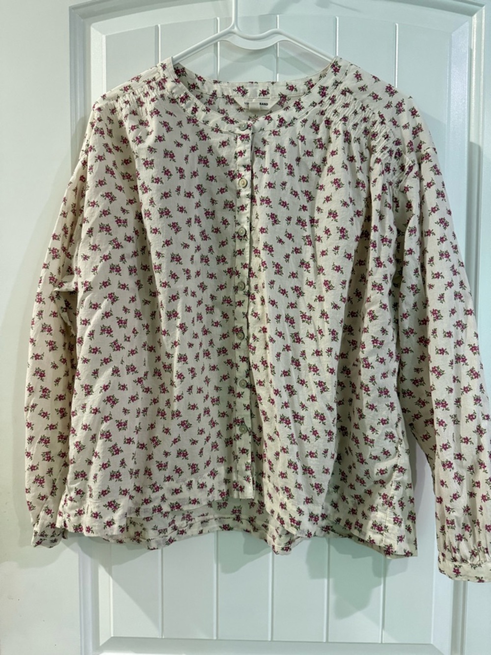 Lucky Cream Floral Button-Up Blouse with Pink Flowers